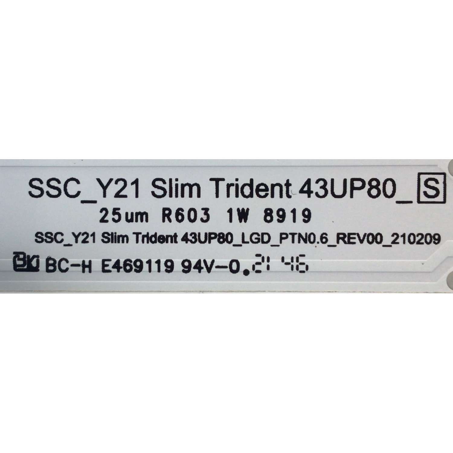 KIT DE LED'S PARA TV LG ((5 PIEZAS)) / NUMERO DE PARTE EAV65036501 / SSC_Y21 SLIM TRIDENT 43UP80_S / SSC_Y21 SLIM TRIDENT 43UP80_LGD_PTN0.6_REV00_210209 / PANEL NC430TQG-AAKH3 / LC430DQC / MODELOS 43UQ7590PUB / 43UQ8000PSB / 43UP7670PUC / 43UP8000PUA - Imagen 3
